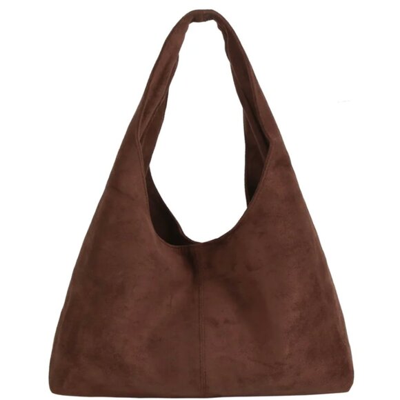 Brown Faux Suede Hobo Tote Bag Jaz Slouchy Shoulder Purse Magnetic Closure New - Picture 2 of 2